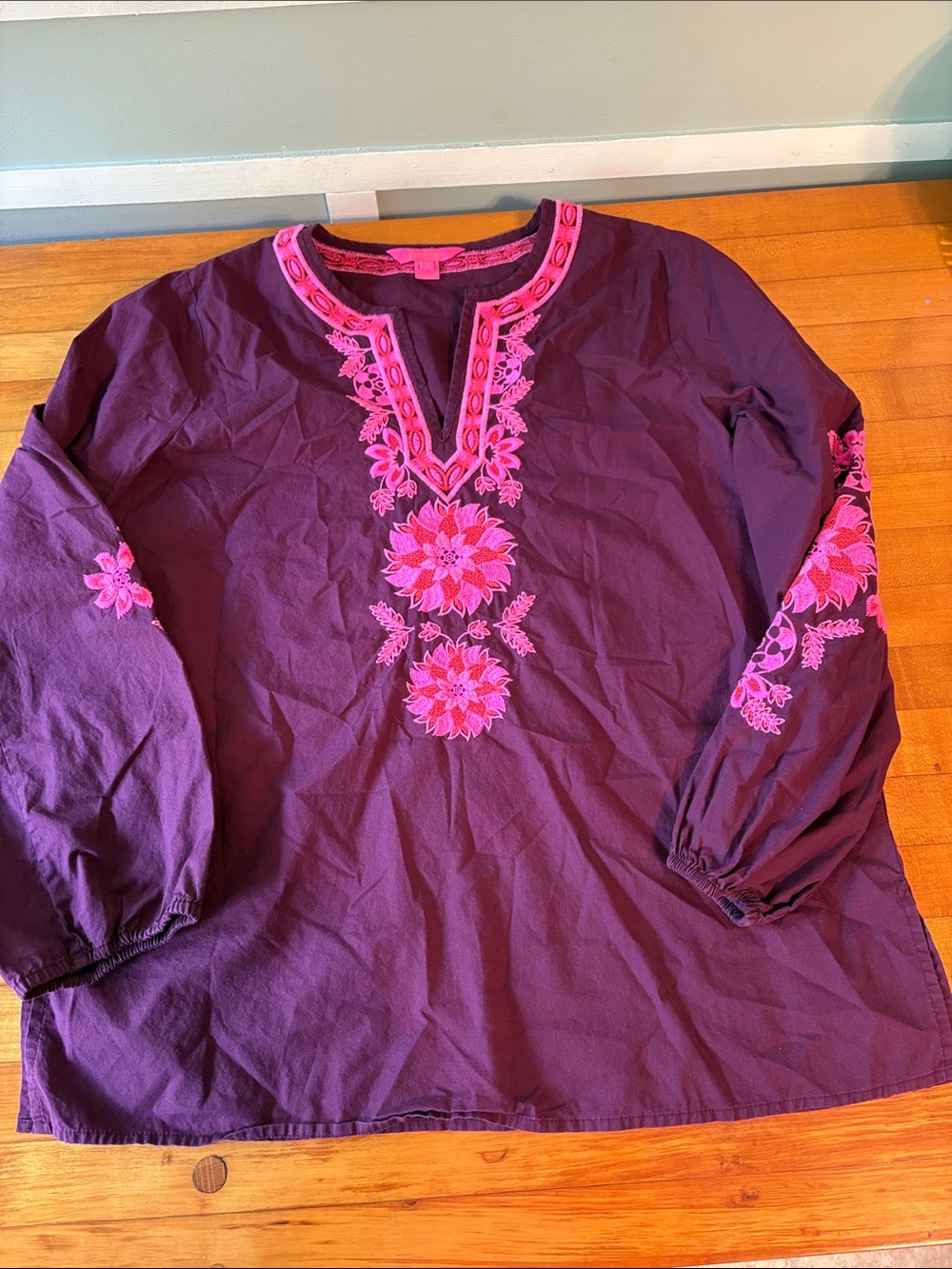 Lilly Pulitzer Plum Tunic with Hot Pink Floral Embroidery
